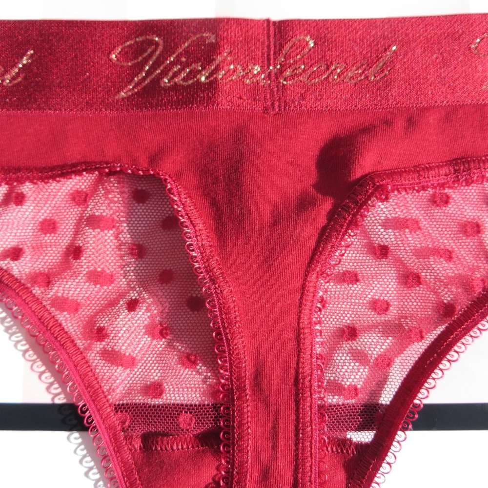 Victoria's Secret Panties Stretch Cotton Logo Thong Medium NEW Red NWT Lace - Picture 8 of 8